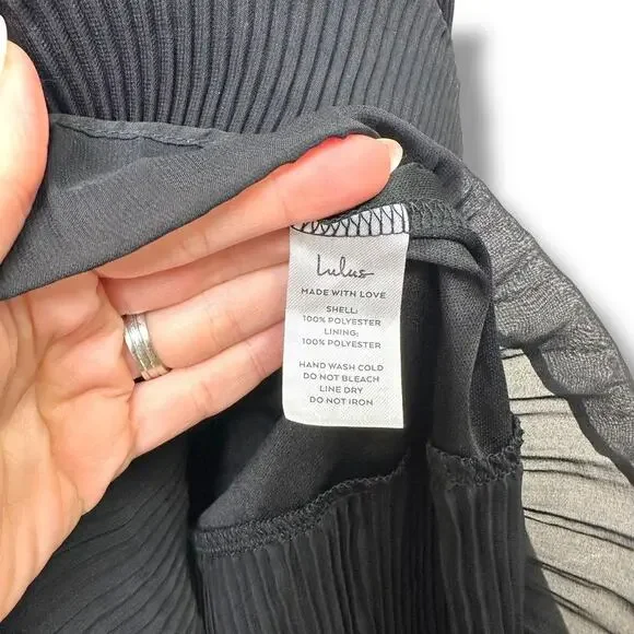 Lulus Elegant Nature Black Pleated Sheath Chiffon Sleeveless Tiered Maxi Dress - Picture 10 of 10